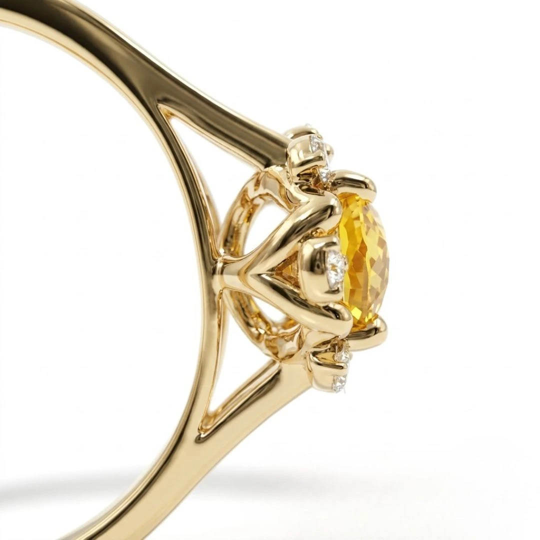 Oval & Round Lab Grown Diamond Split Shank Ring | Yellow Gold | IGI Certified view 6