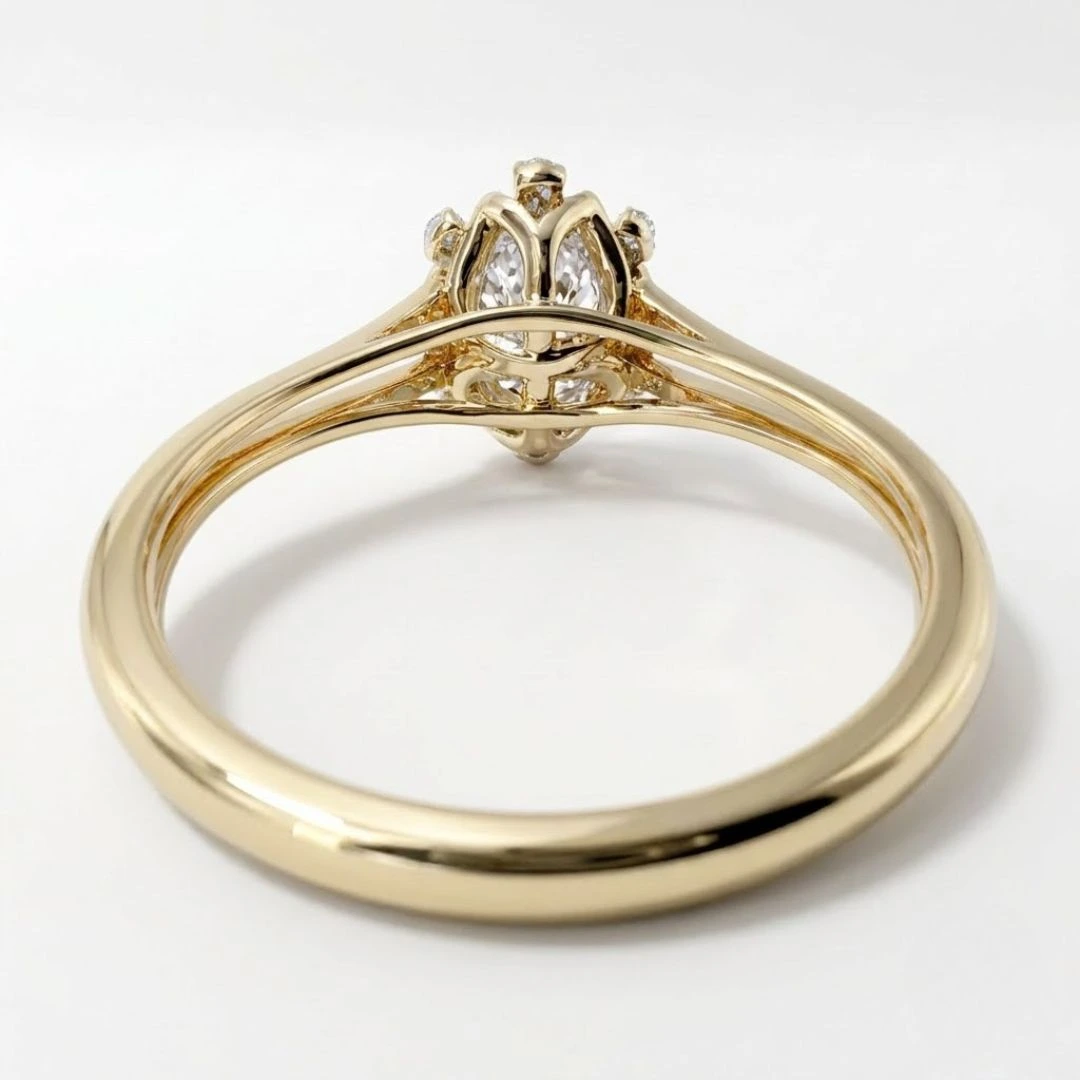 Oval & Round Lab Grown Diamond Split Shank Ring | Yellow Gold | IGI Certified view 8