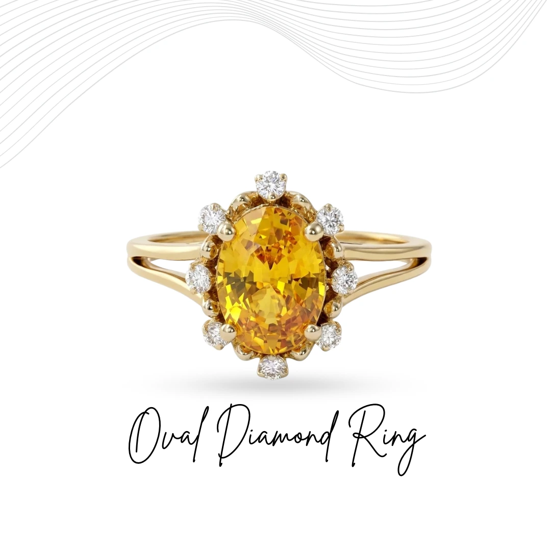 Oval & Round Lab Grown Diamond Split Shank Ring | Yellow Gold | IGI Certified
