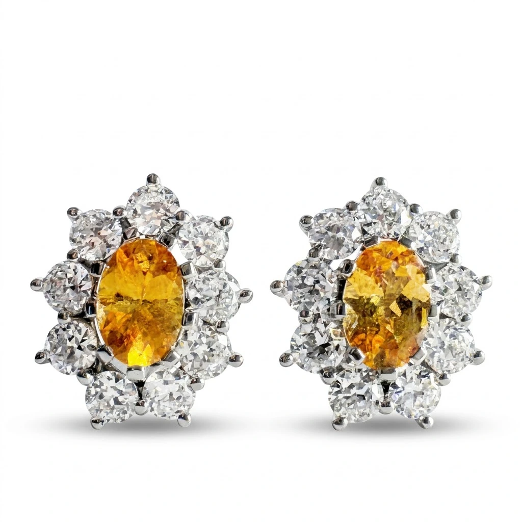 Oval & Round Lab Grown Diamond Stud Earrings | White Gold | IGI Certified