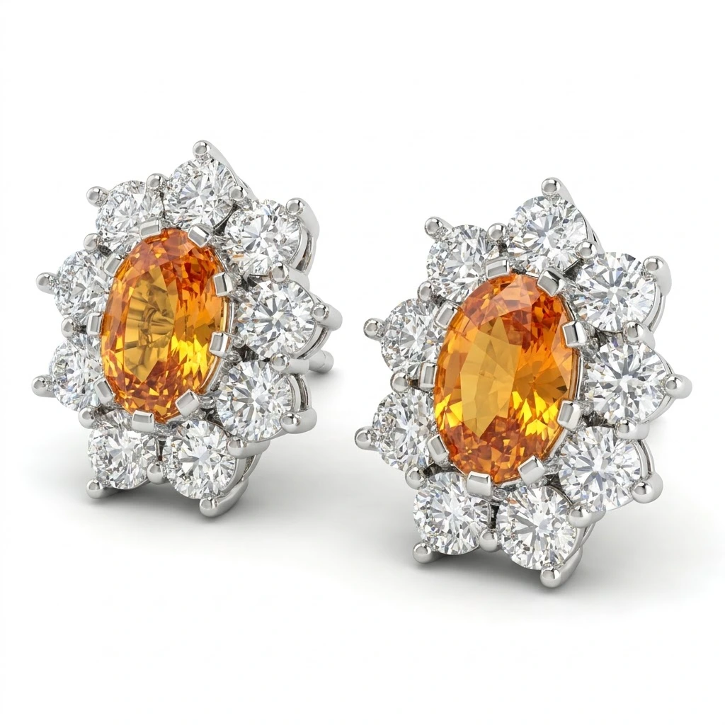 Oval & Round Lab Grown Diamond Stud Earrings | White Gold | IGI Certified view 3