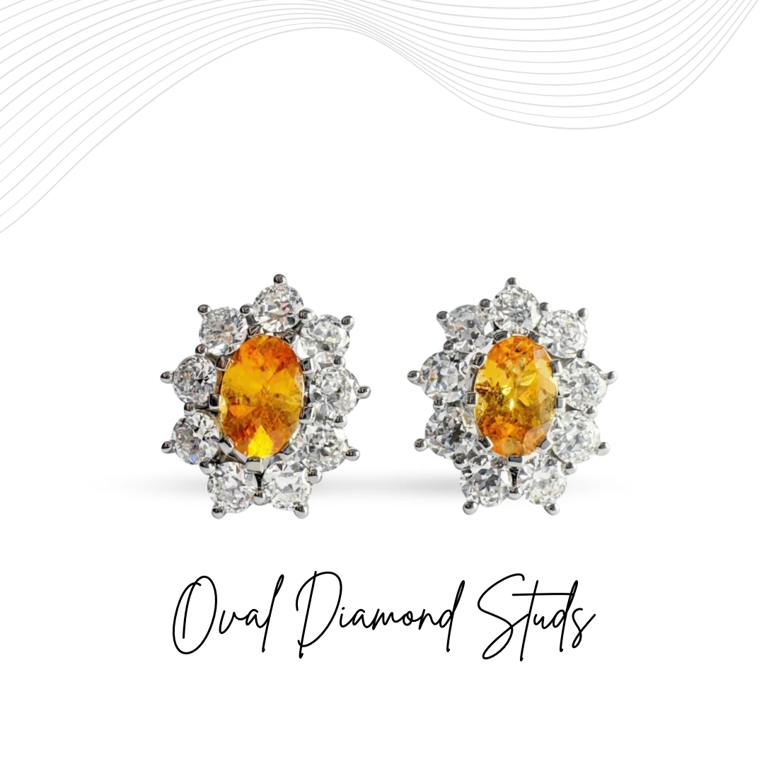 Oval & Round Lab Grown Diamond Stud Earrings | White Gold | IGI Certified