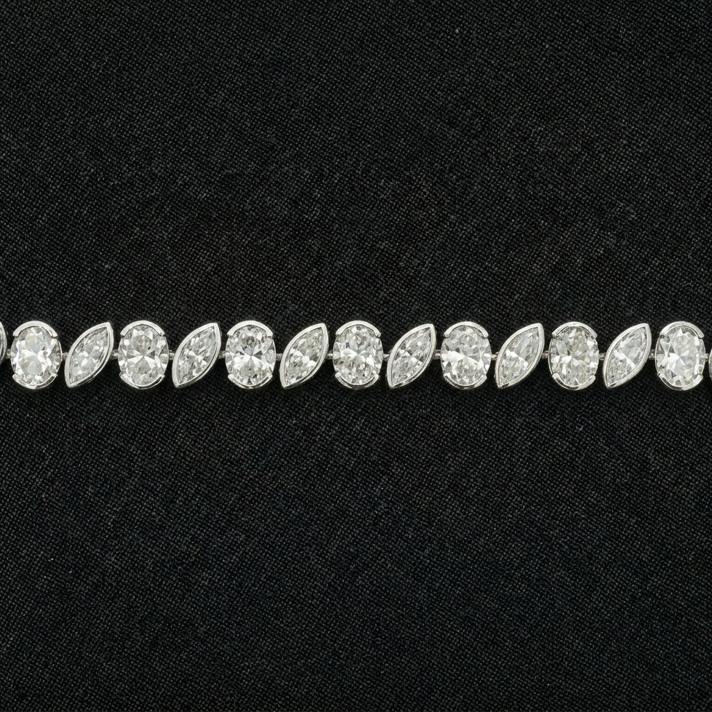Oval and Marquise Diamond Bracelet in 14K White Gold view 3