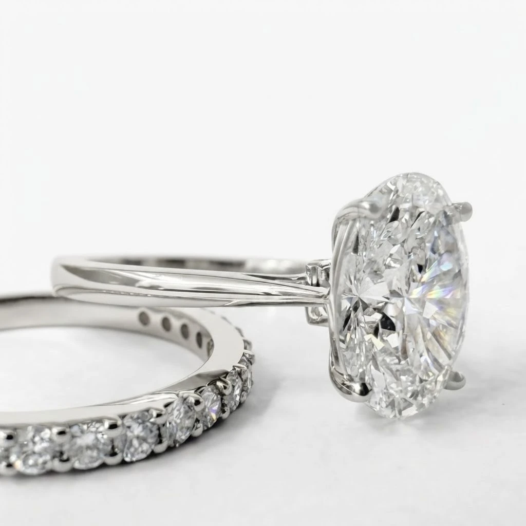 Oval and Round Lab Grown Diamond Ring for Women view 4