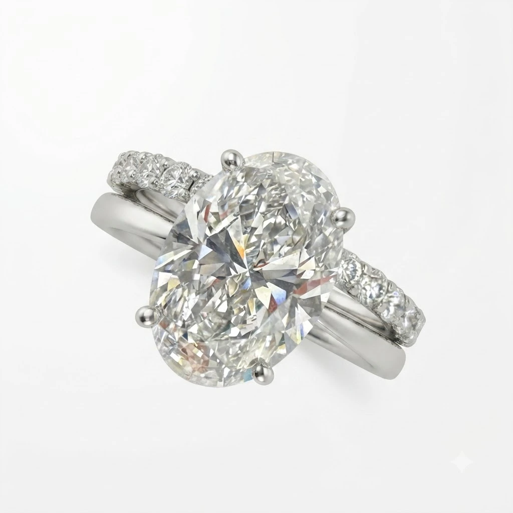 Oval and Round Lab Grown Diamond Ring for Women view 7
