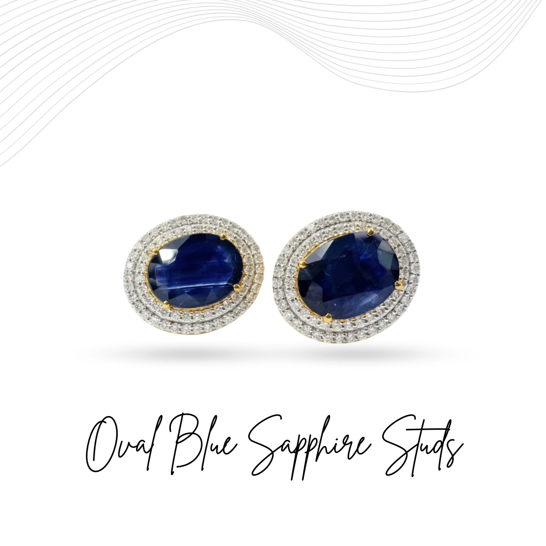 Oval Blue & Round Lab Grown Diamond Earrings | Yellow Gold | IGI Certified