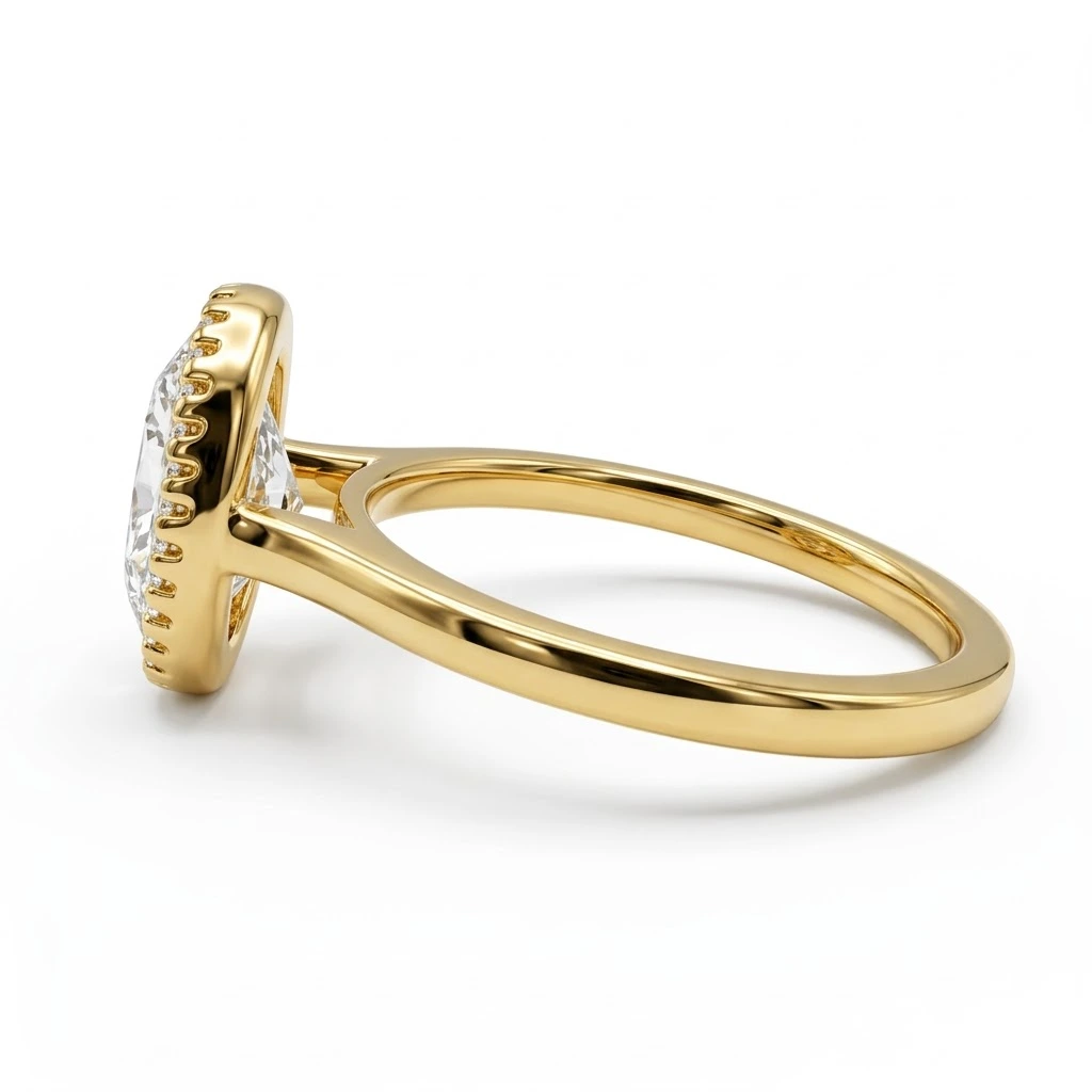 Oval Cut Lab Grown Diamond Milgrain Bezel Ring in Yellow Gold view 3