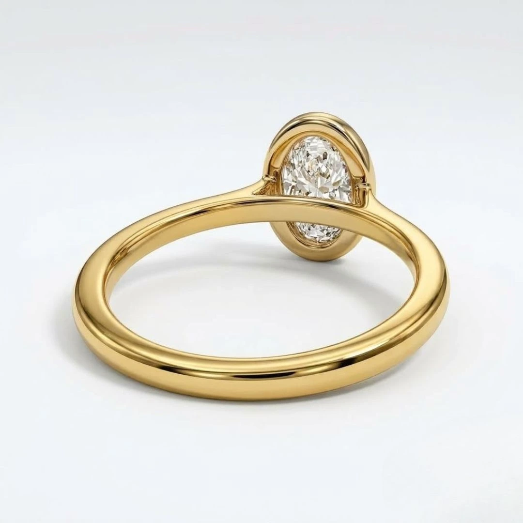 Oval Cut Lab Grown Diamond Milgrain Bezel Ring in Yellow Gold view 6