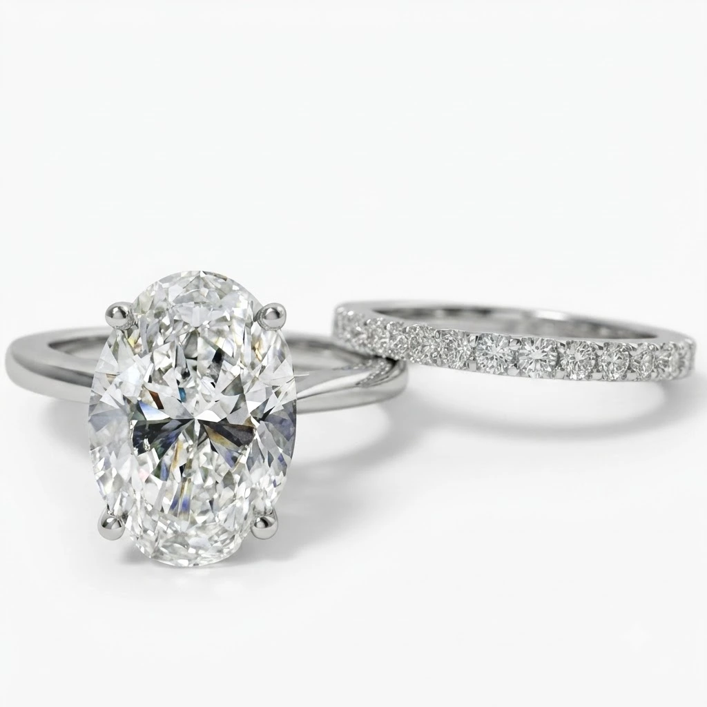 Oval Diamond Wedding Ring in PT950 Platinum view 3