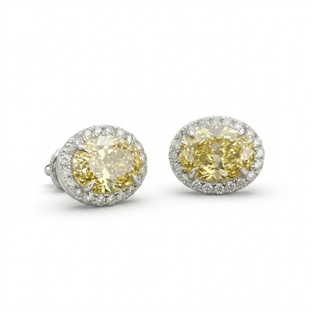 Oval Fancy Yellow Diamond Stud Earrings | Lab Grown & IGI Certified view 4