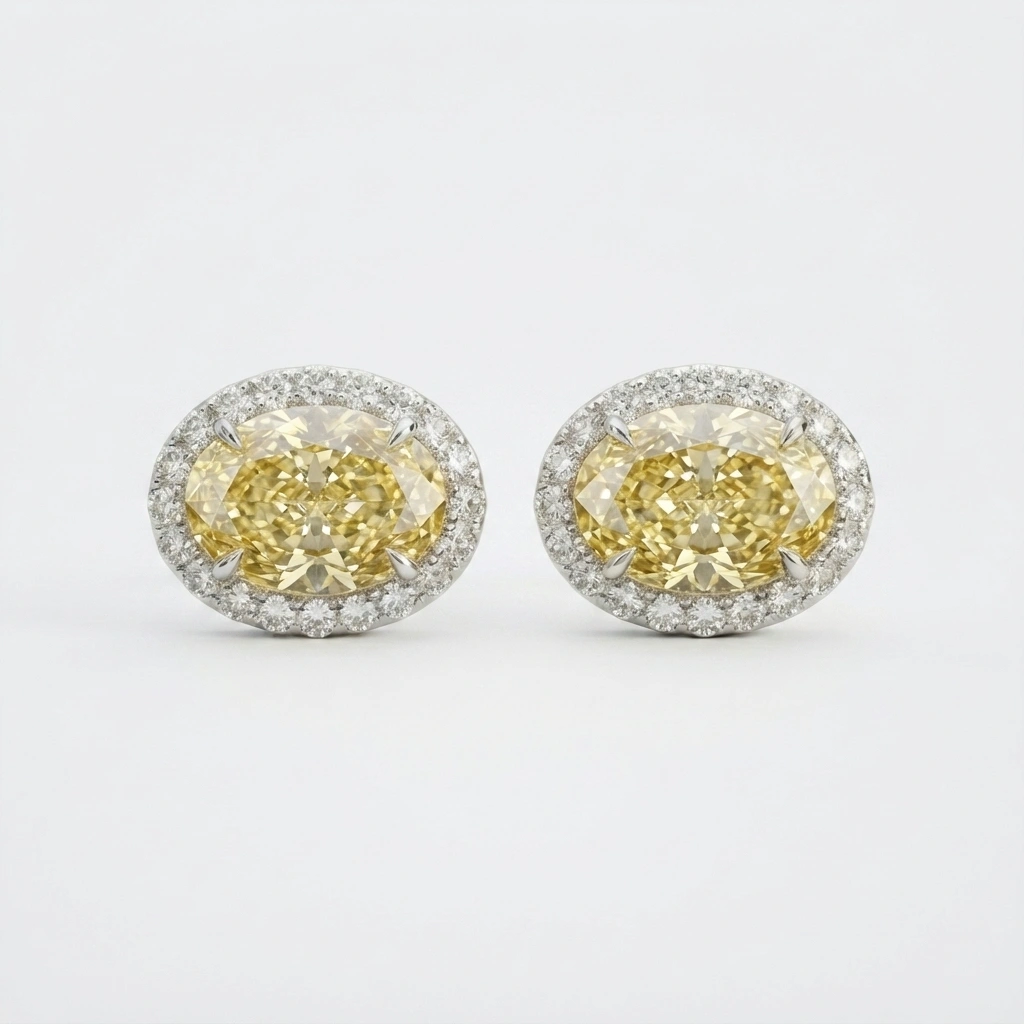 Oval Fancy Yellow Diamond Stud Earrings | Lab Grown & IGI Certified view 5