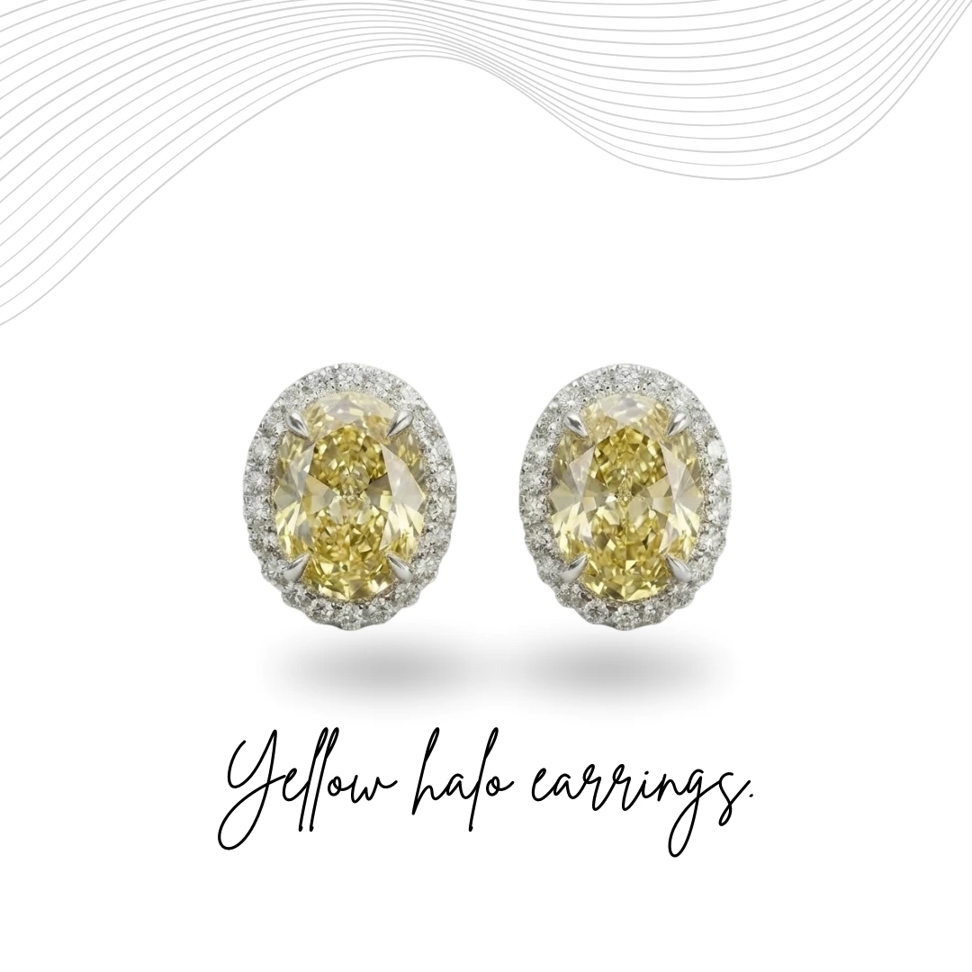 Oval Fancy Yellow Diamond Stud Earrings | Lab Grown & IGI Certified