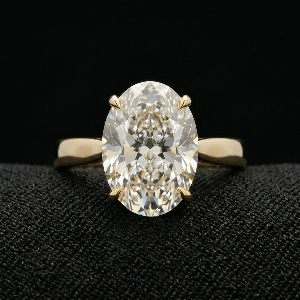 Oval Solitaire Diamond Ring in 18K Yellow Gold