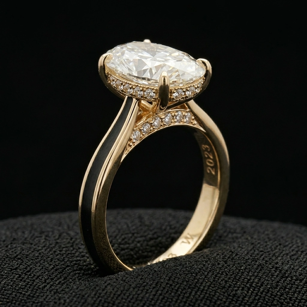 Oval Solitaire Diamond Ring in 18K Yellow Gold view 4