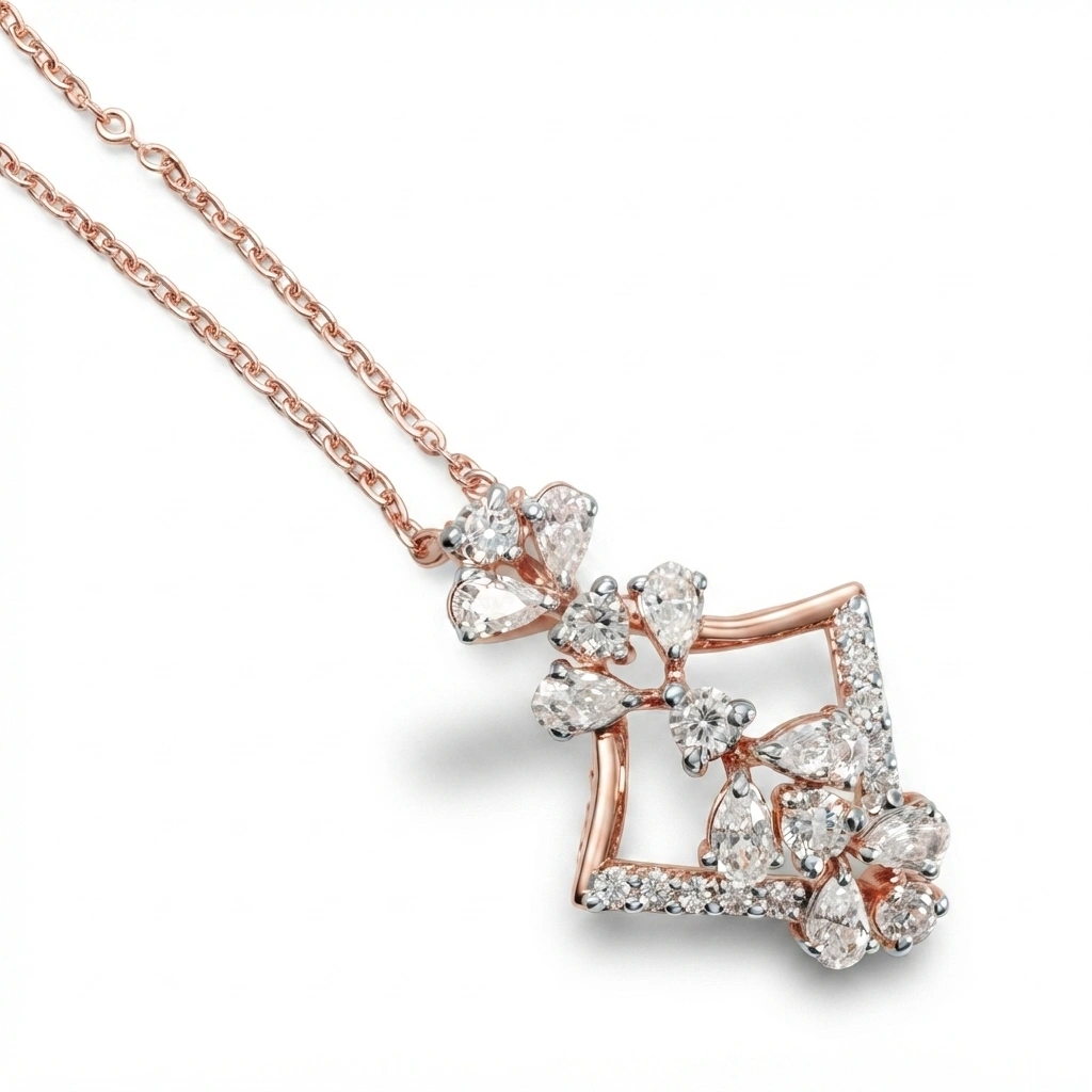 Pear & Round Diamond Rose Gold Pendant | Lab Grown Diamonds view 5
