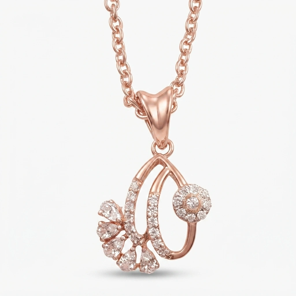 Pear & Round Diamond Rose Gold Pendant with Chain | Lab Grown Diamonds view 3
