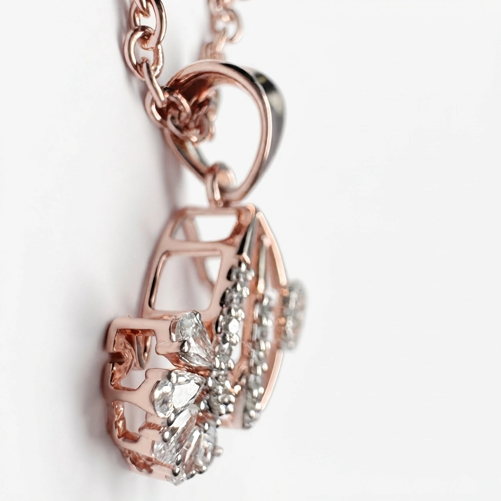 Pear & Round Diamond Rose Gold Pendant with Chain | Lab Grown Diamonds view 6