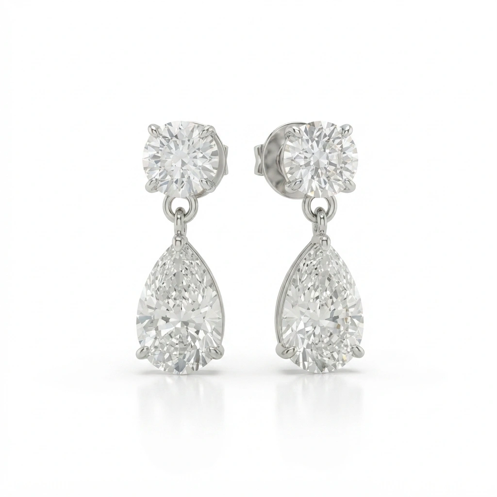 Pear & Round Lab Grown Diamond Earrings in PT950 Platinum for Women view 3