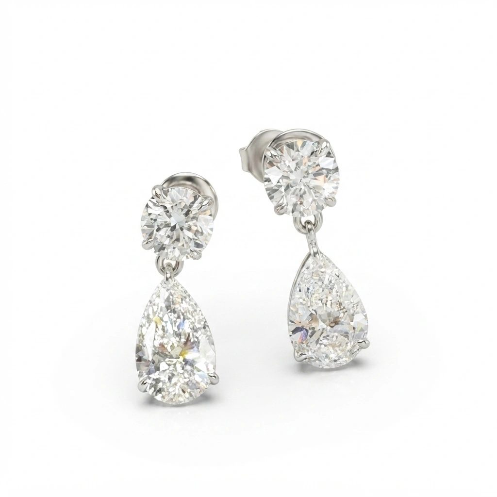 Pear & Round Lab Grown Diamond Earrings in PT950 Platinum for Women view 4