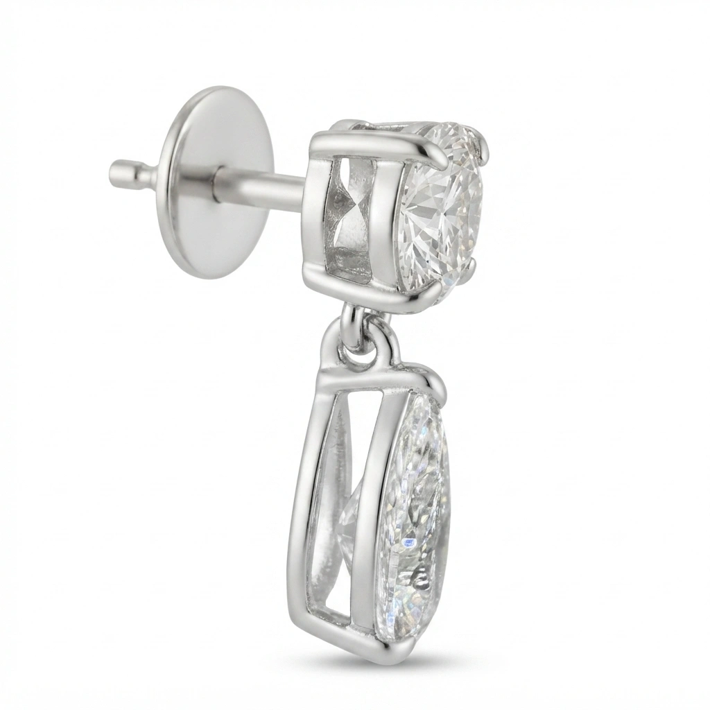 Pear & Round Lab Grown Diamond Earrings in PT950 Platinum for Women view 6