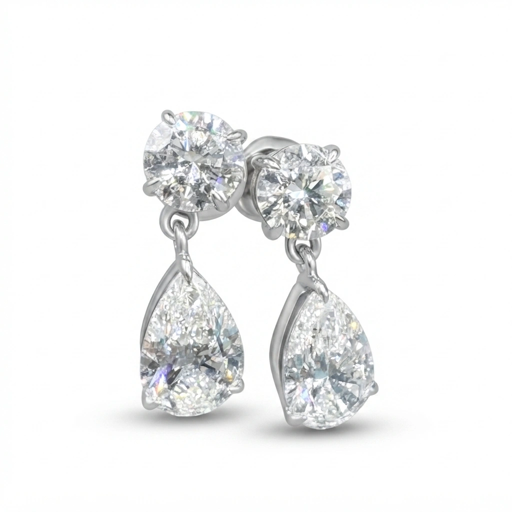 Pear & Round Lab Grown Diamond Earrings in PT950 Platinum for Women view 7