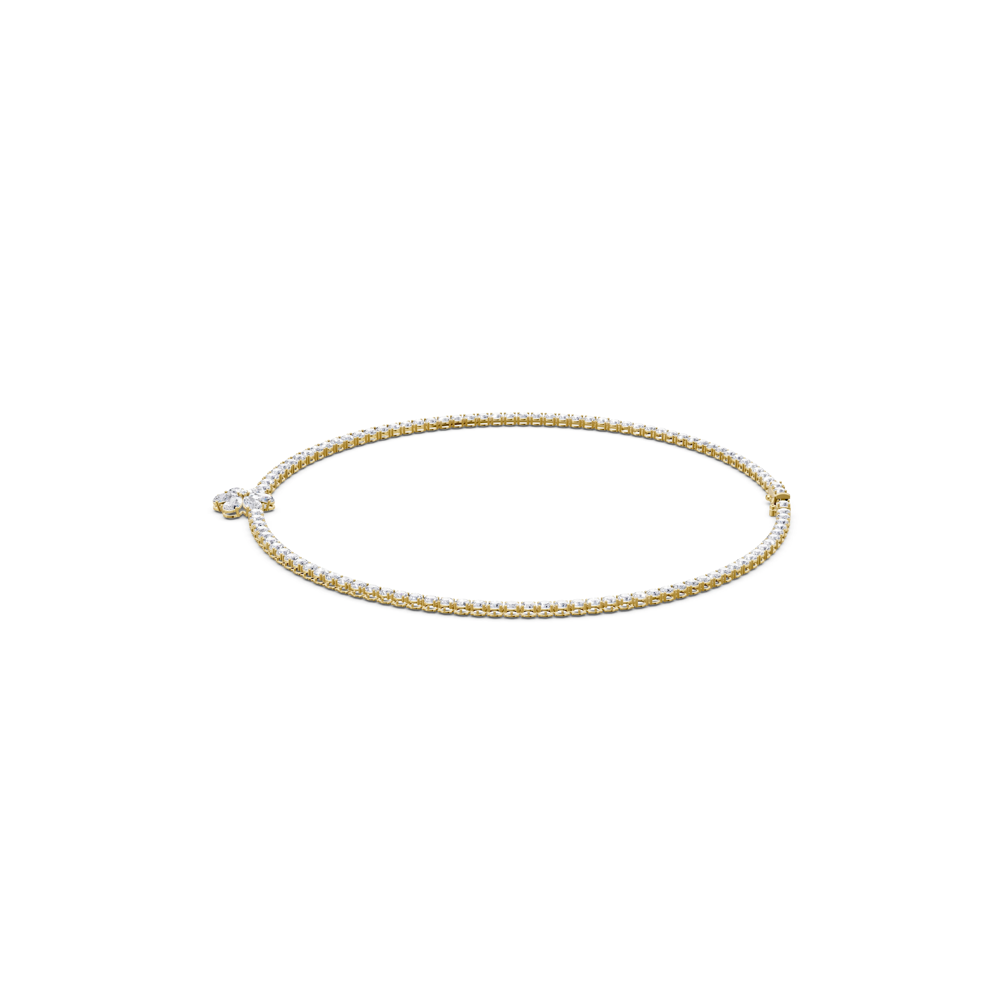 Pear & Round Lab Grown Diamond Floral Tennis Necklace in Solid Yellow Gold view 3