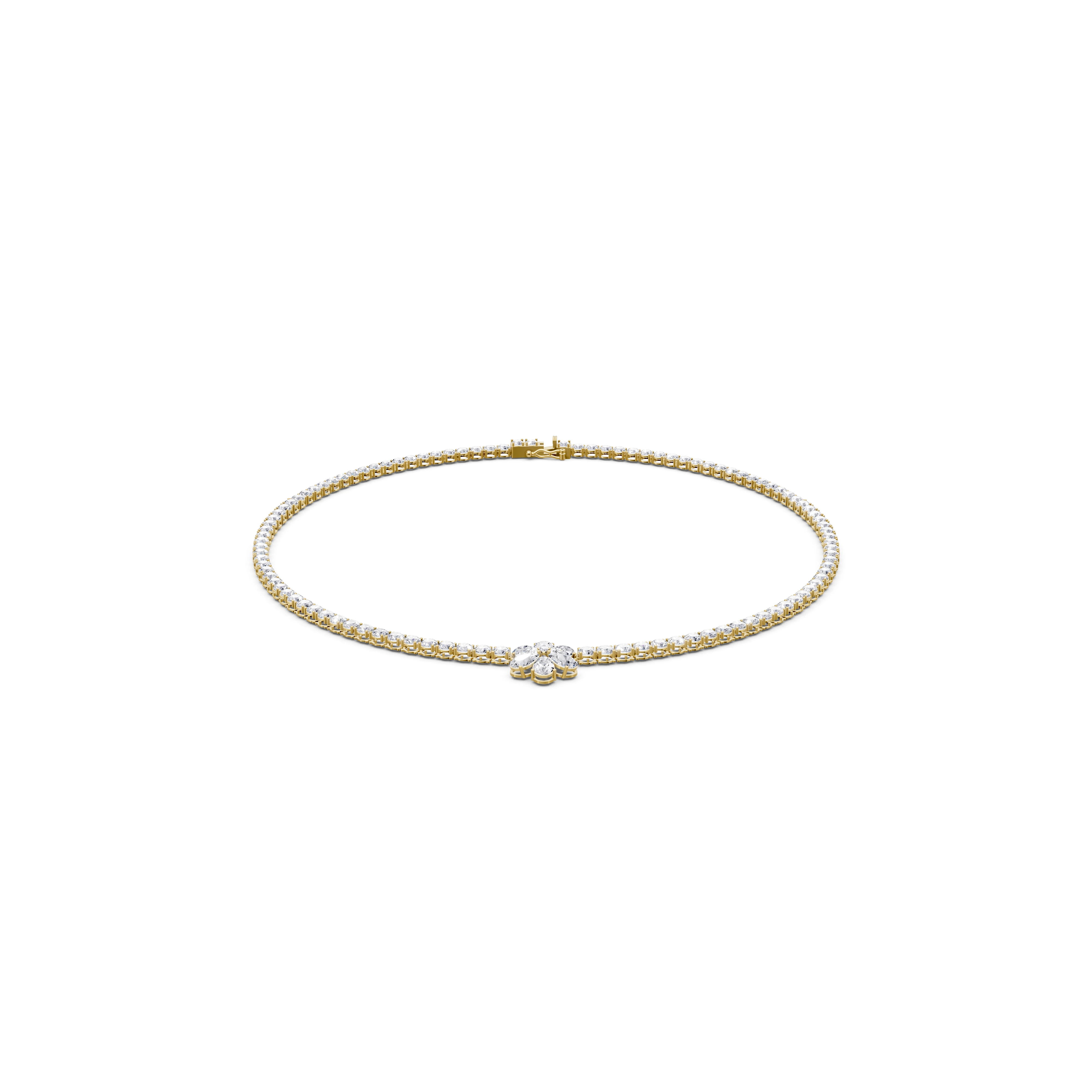 Pear & Round Lab Grown Diamond Floral Tennis Necklace in Solid Yellow Gold view 4