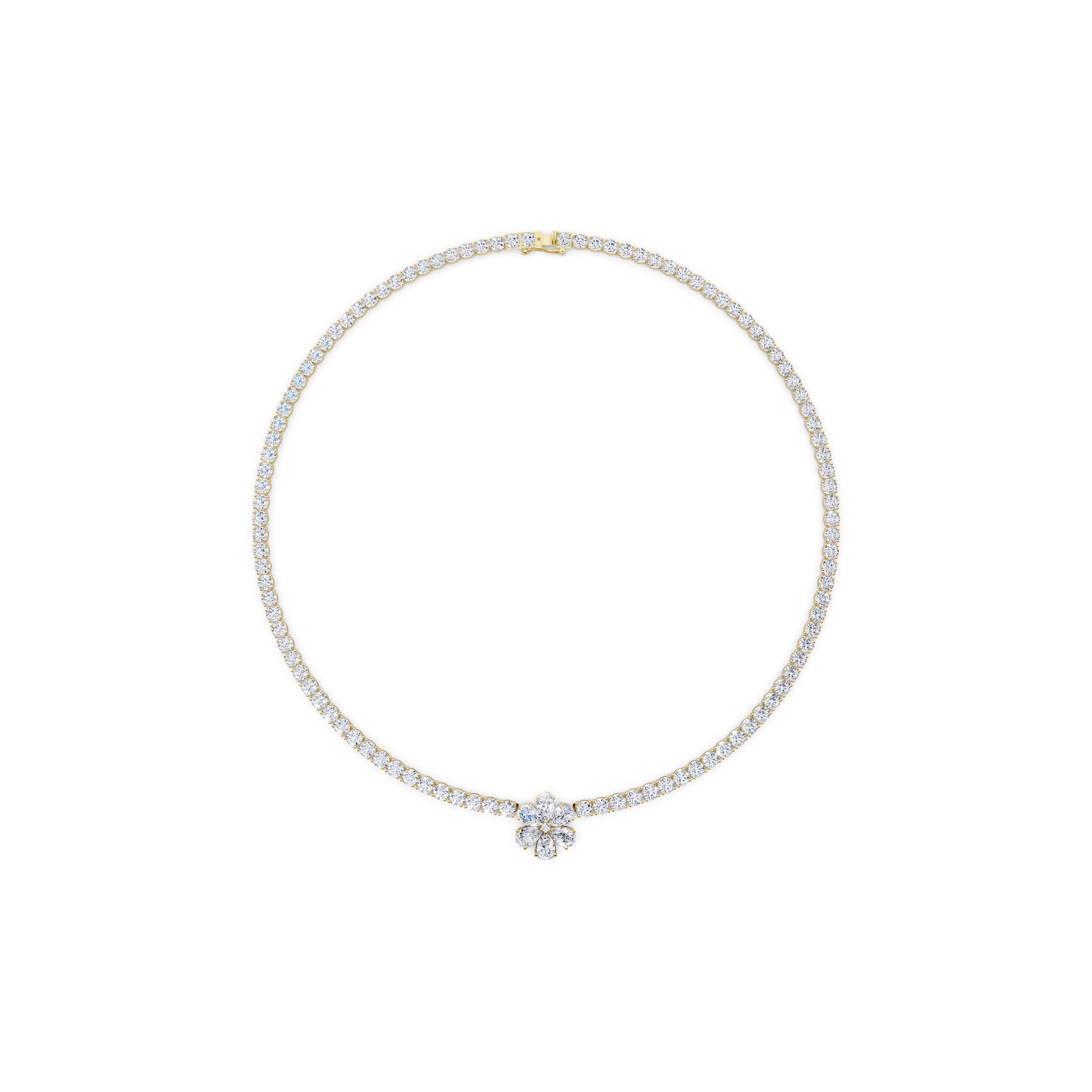 Pear & Round Lab Grown Diamond Floral Tennis Necklace in Solid Yellow Gold view 5