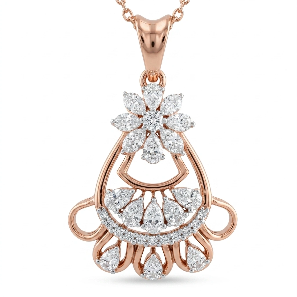 Pear & Round Lab Grown Diamond Pendant with Chain | 0.69 CT | Rose Gold view 3