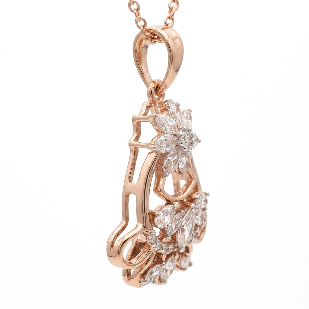 Pear & Round Lab Grown Diamond Pendant with Chain | 0.69 CT | Rose Gold view 4
