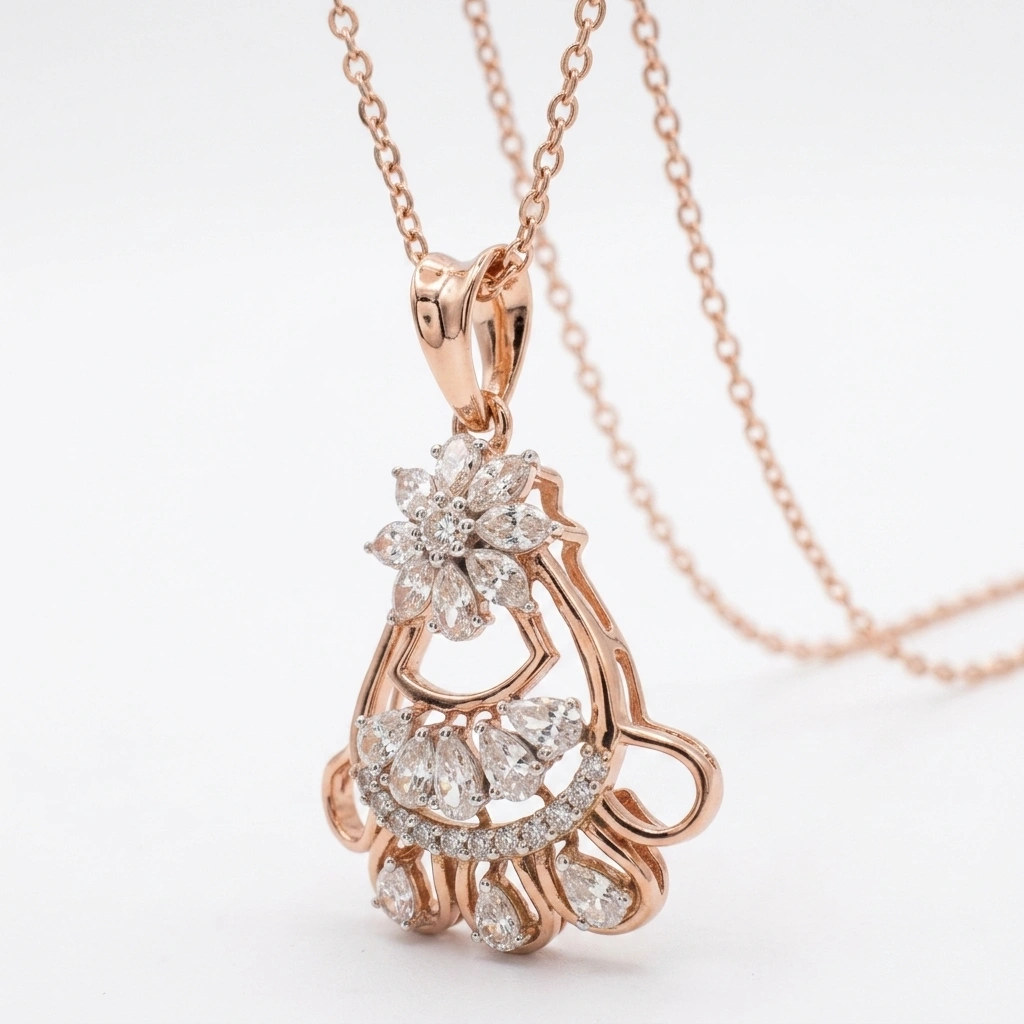 Pear & Round Lab Grown Diamond Pendant with Chain | 0.69 CT | Rose Gold view 5