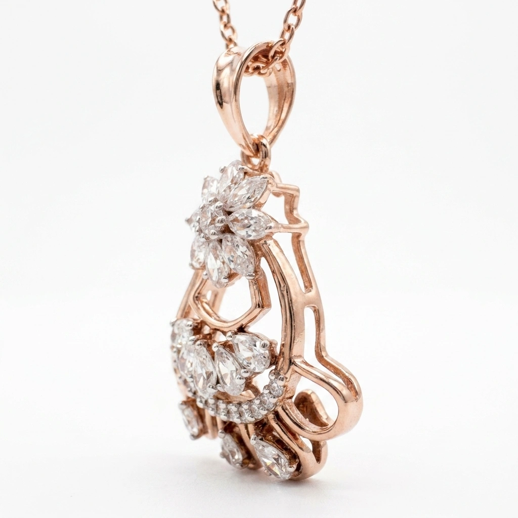 Pear & Round Lab Grown Diamond Pendant with Chain | 0.69 CT | Rose Gold view 6