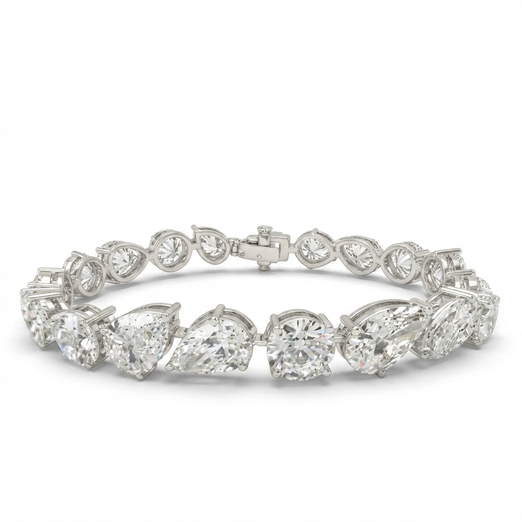 Pear & Round Lab Grown Diamond Tennis Bracelet | IGI Certified view 3