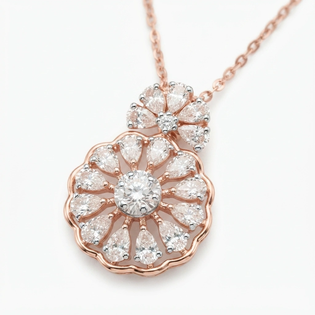 Pear and Round Lab Grown Diamond Pendant with Chain | IGI Certified view 3