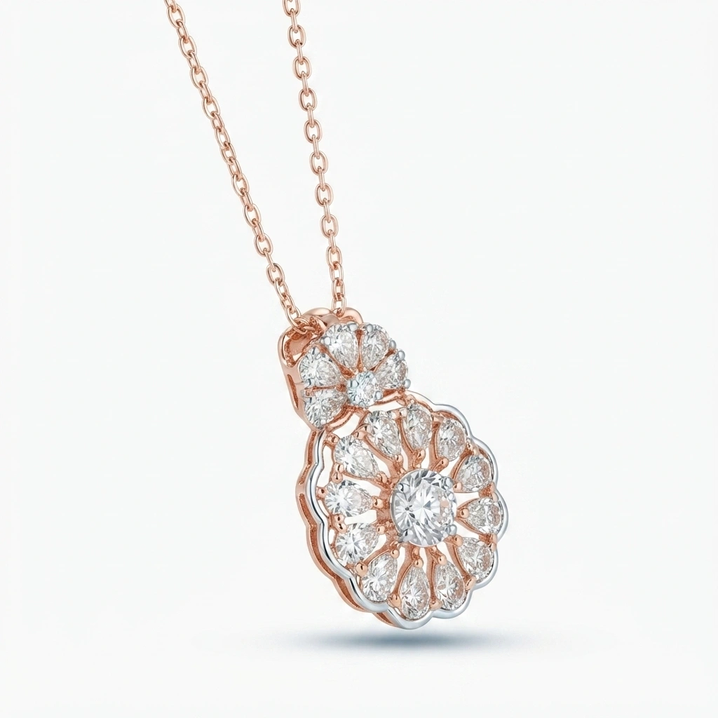 Pear and Round Lab Grown Diamond Pendant with Chain | IGI Certified view 4