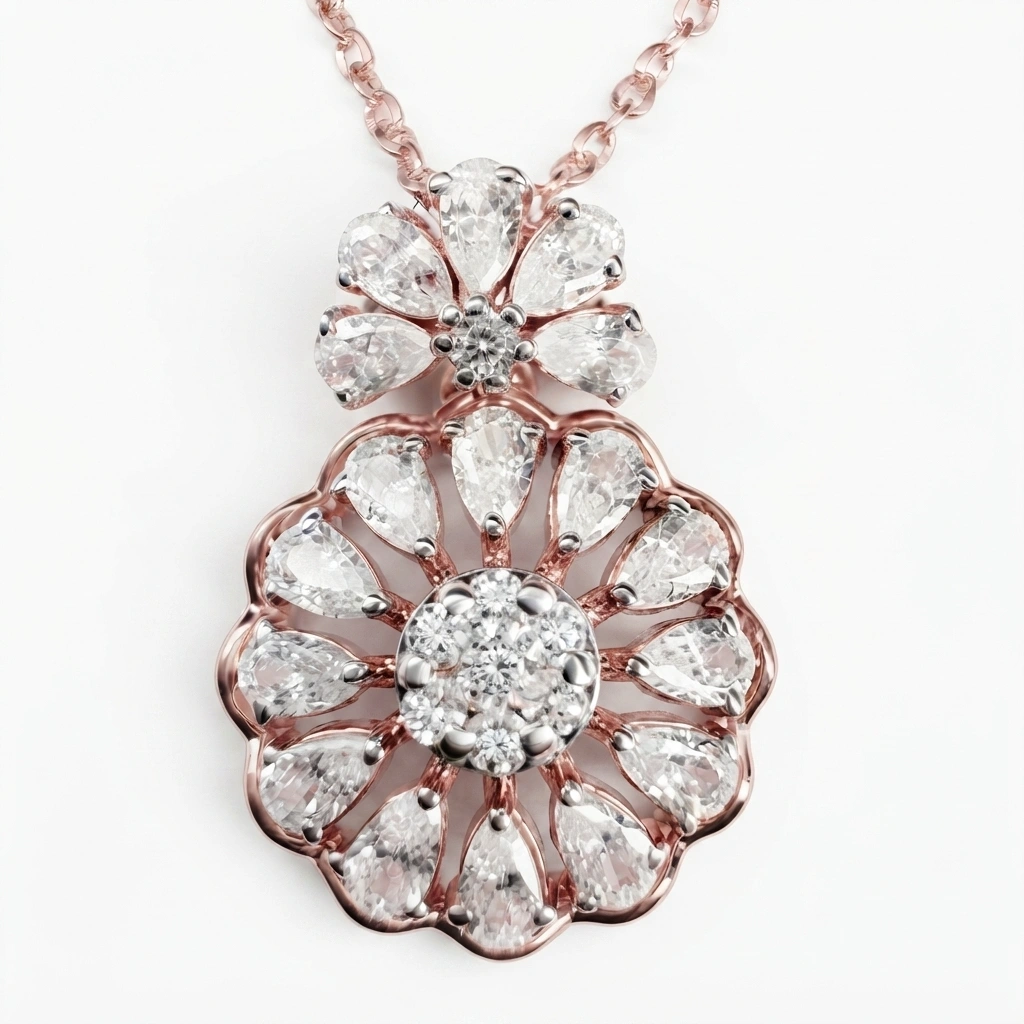 Pear and Round Lab Grown Diamond Pendant with Chain | IGI Certified view 5
