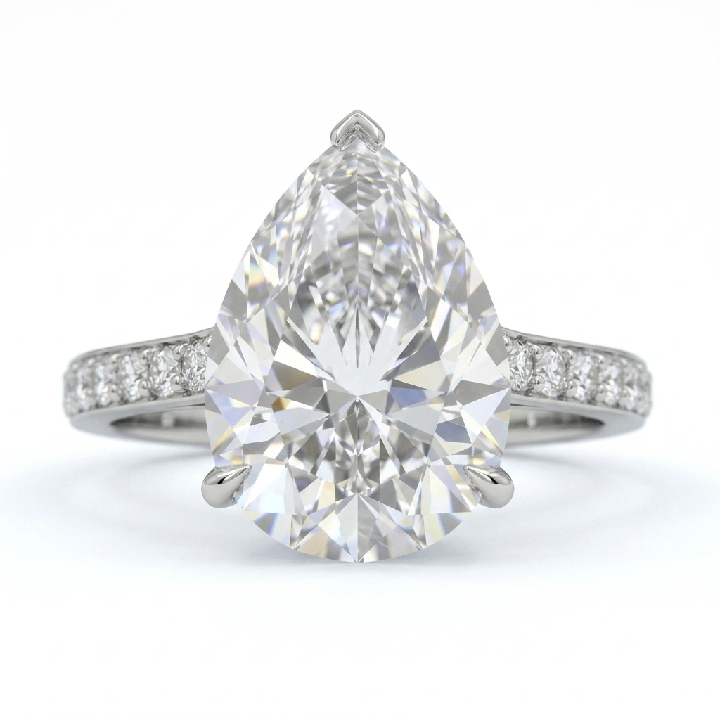 Pear Cut Solitaire Diamond Ring with Pavé Band | Platinum 950 view 3
