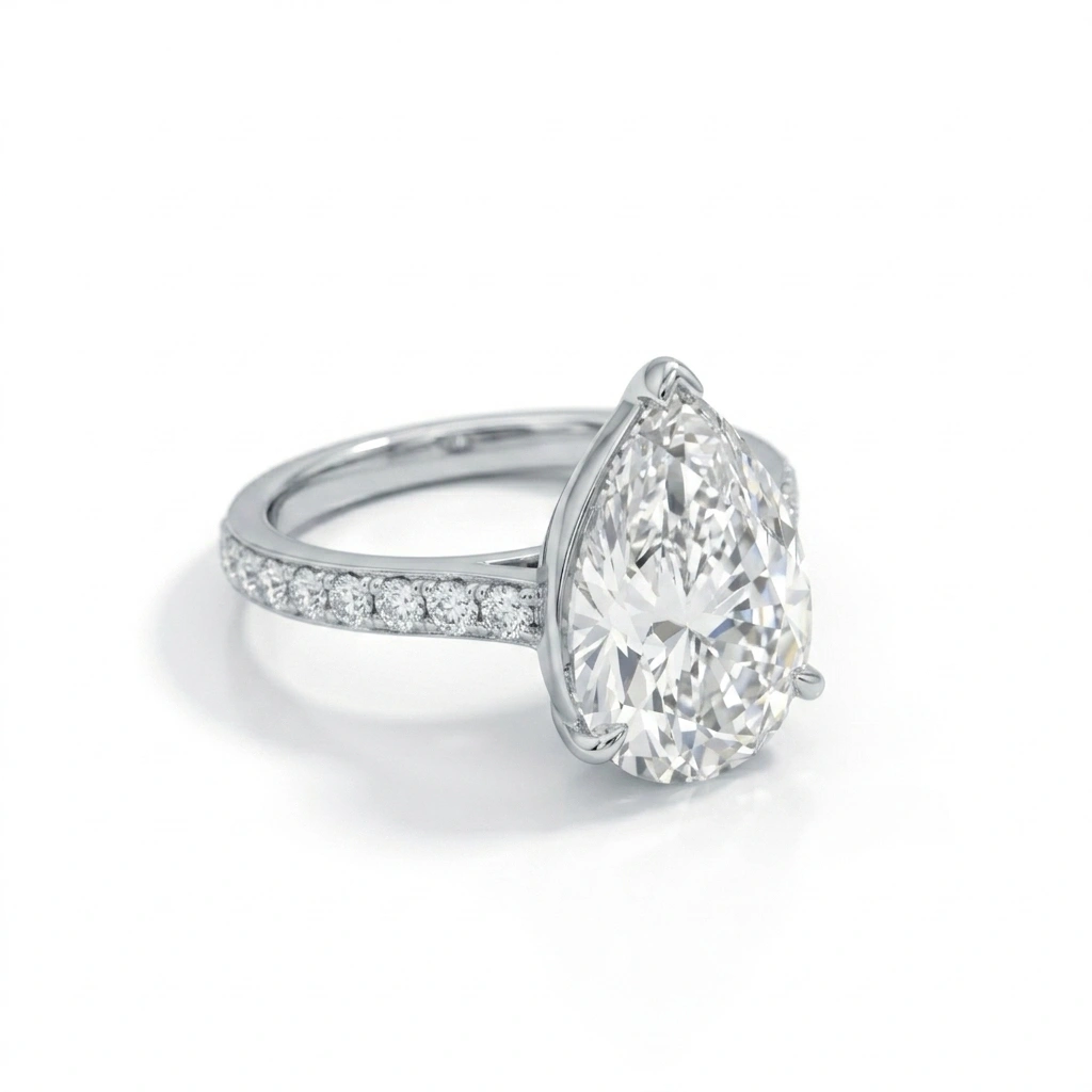 Pear Cut Solitaire Diamond Ring with Pavé Band | Platinum 950 view 5