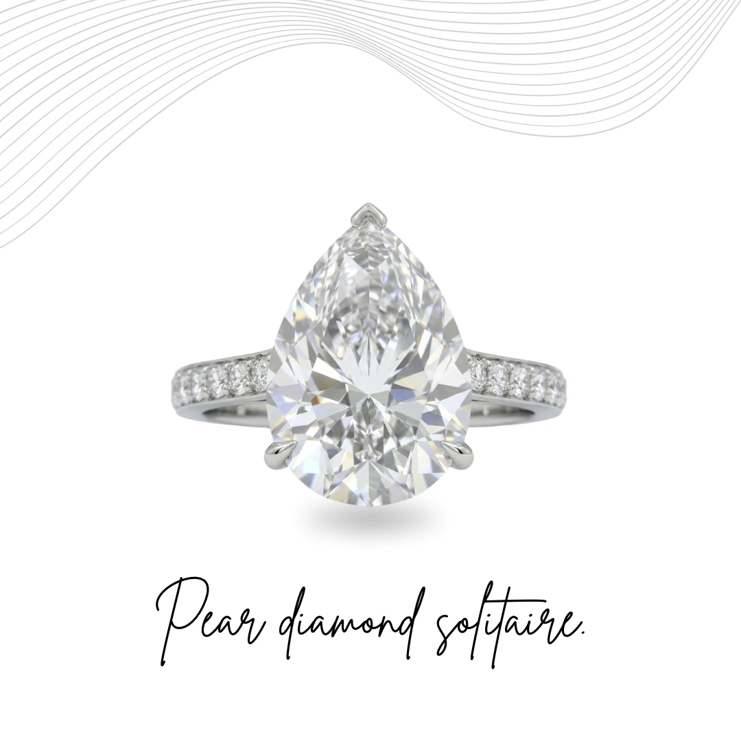 Pear Cut Solitaire Diamond Ring with Pavé Band | Platinum 950