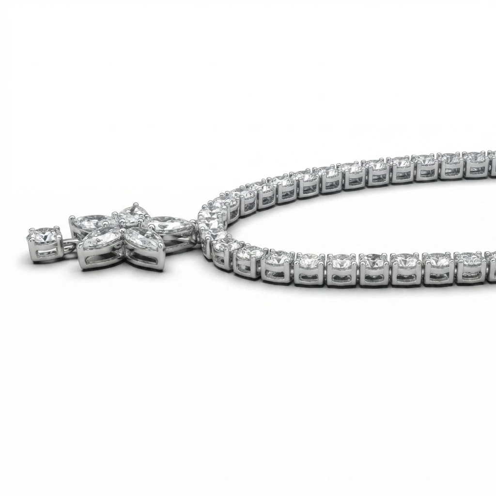Pear Diamond Flower Necklace | Lab Grown Diamond | IGI Certified view 3