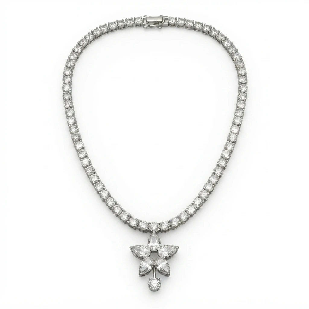 Pear Diamond Flower Necklace | Lab Grown Diamond | IGI Certified view 4