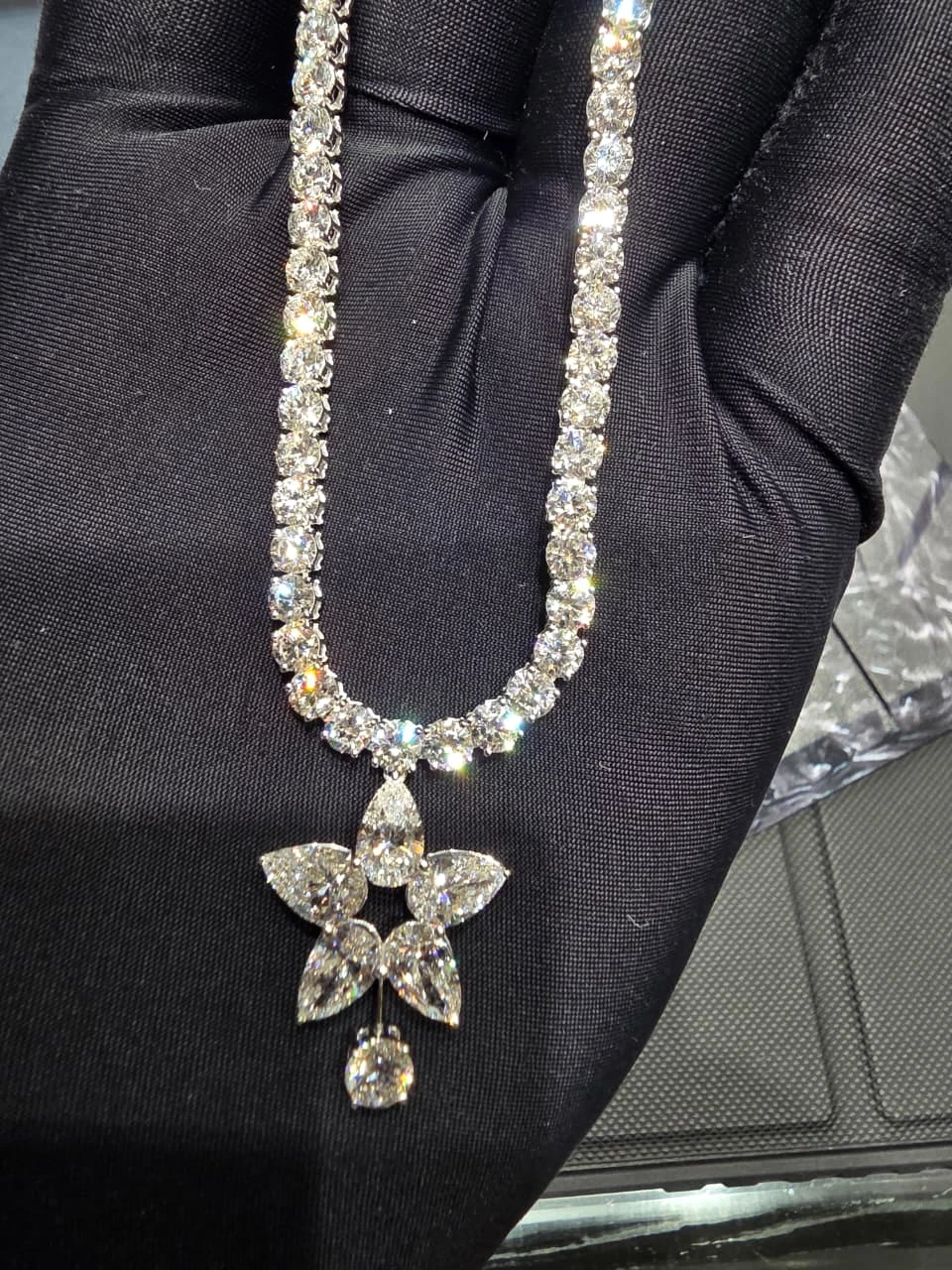 Pear Diamond Flower Necklace | Lab Grown Diamond | IGI Certified view 5
