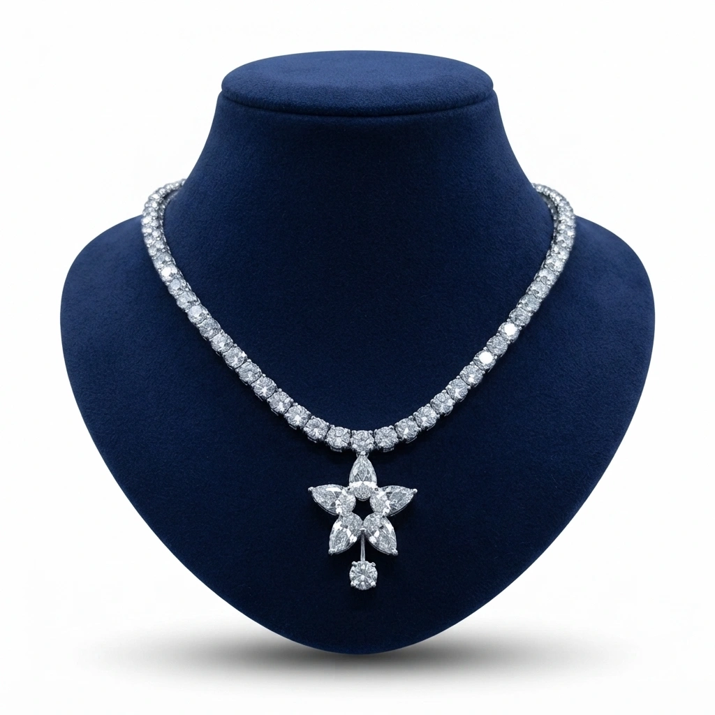 Pear Diamond Flower Necklace | IGI Certified view 4