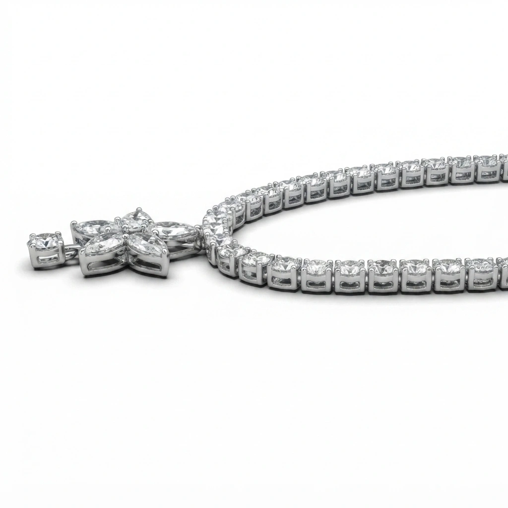 Pear Diamond Flower Necklace | IGI Certified view 3