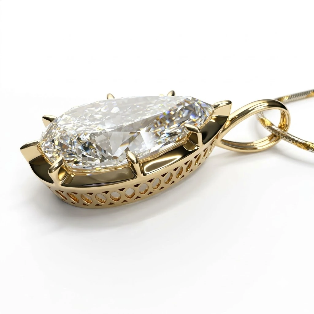 Pear Lab Grown Diamond Solitaire Pendant | Yellow Gold | IGI Certified view 3
