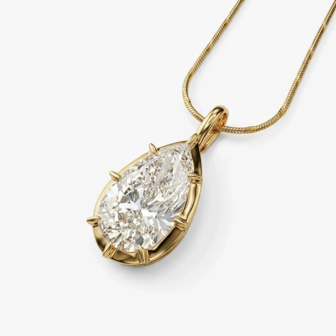 Pear Lab Grown Diamond Solitaire Pendant | Yellow Gold | IGI Certified view 5