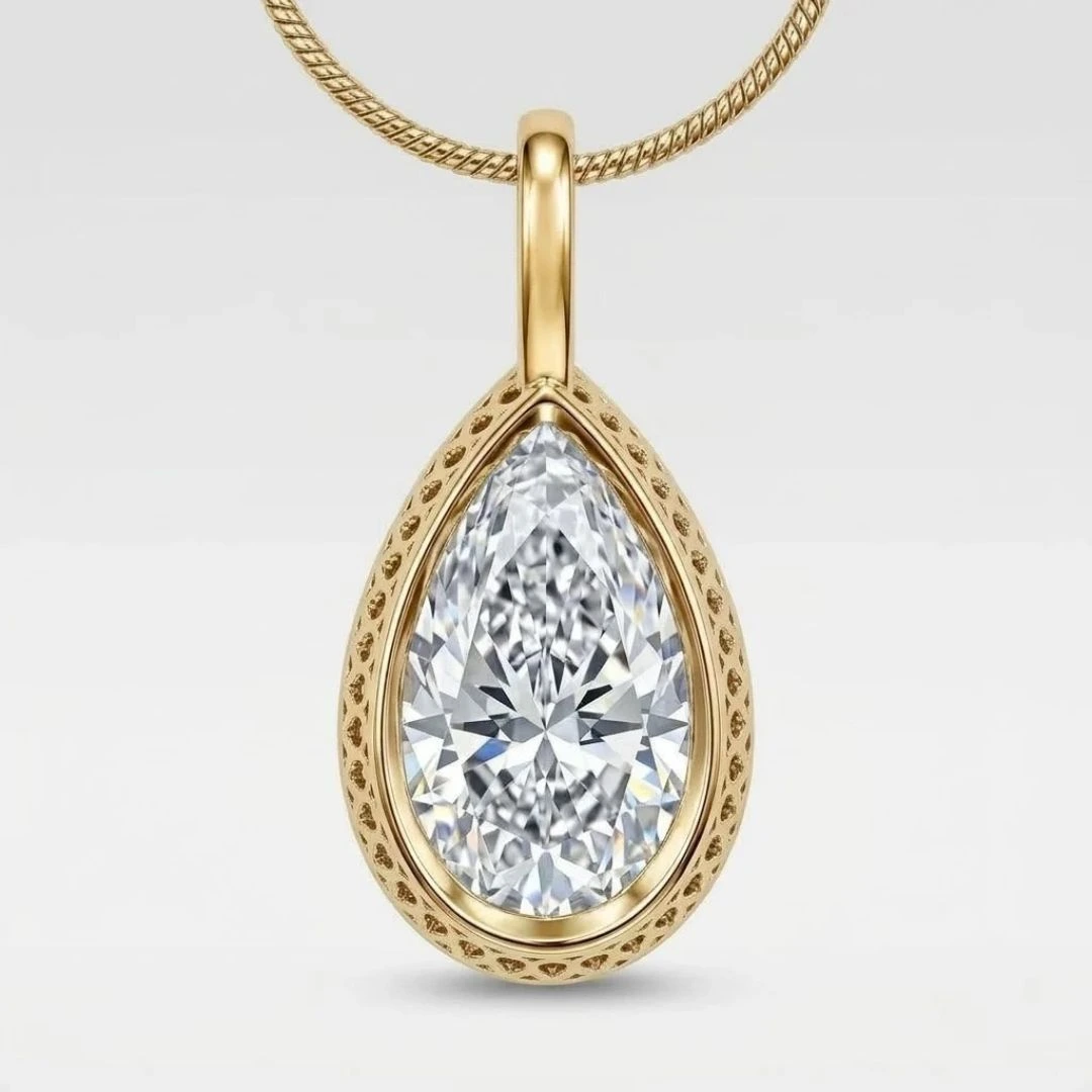 Pear Lab Grown Diamond Solitaire Pendant | Yellow Gold | IGI Certified view 6