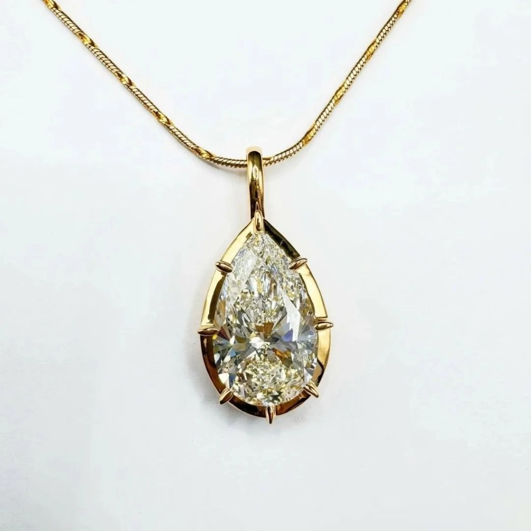 Pear Lab Grown Diamond Solitaire Pendant | Yellow Gold | IGI Certified view 7