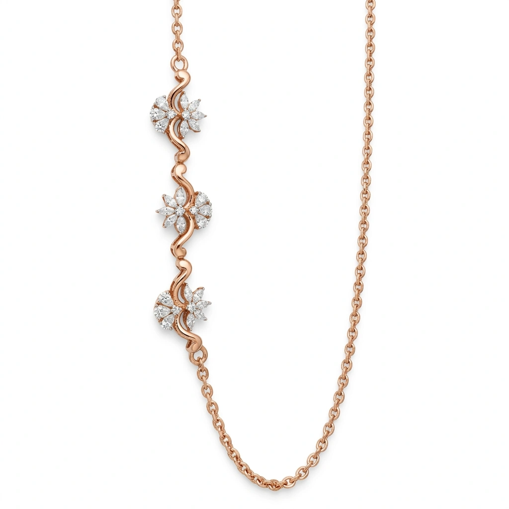 Pear, Marquise & Round Diamond Necklace in Rose Gold view 3