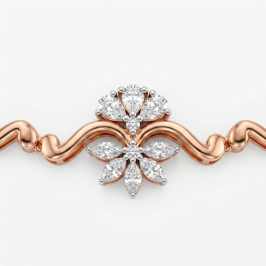 Pear, Marquise & Round Diamond Necklace in Rose Gold view 4
